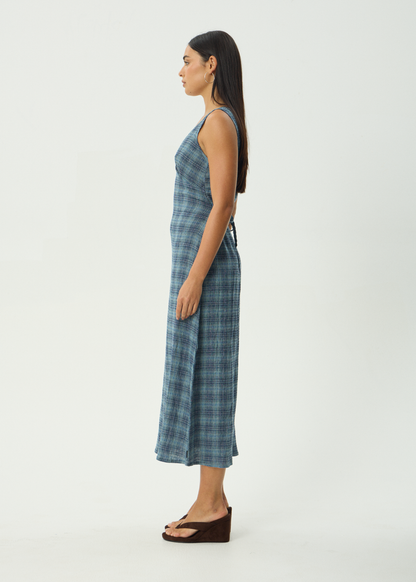 AFENDS Womens Tully - Seersucker Maxi Dress - Position Navy Check