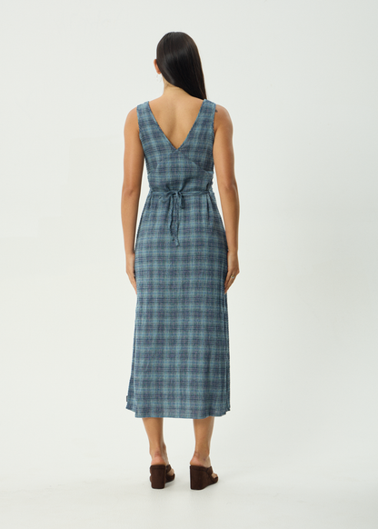 AFENDS Womens Tully - Seersucker Maxi Dress - Position Navy Check