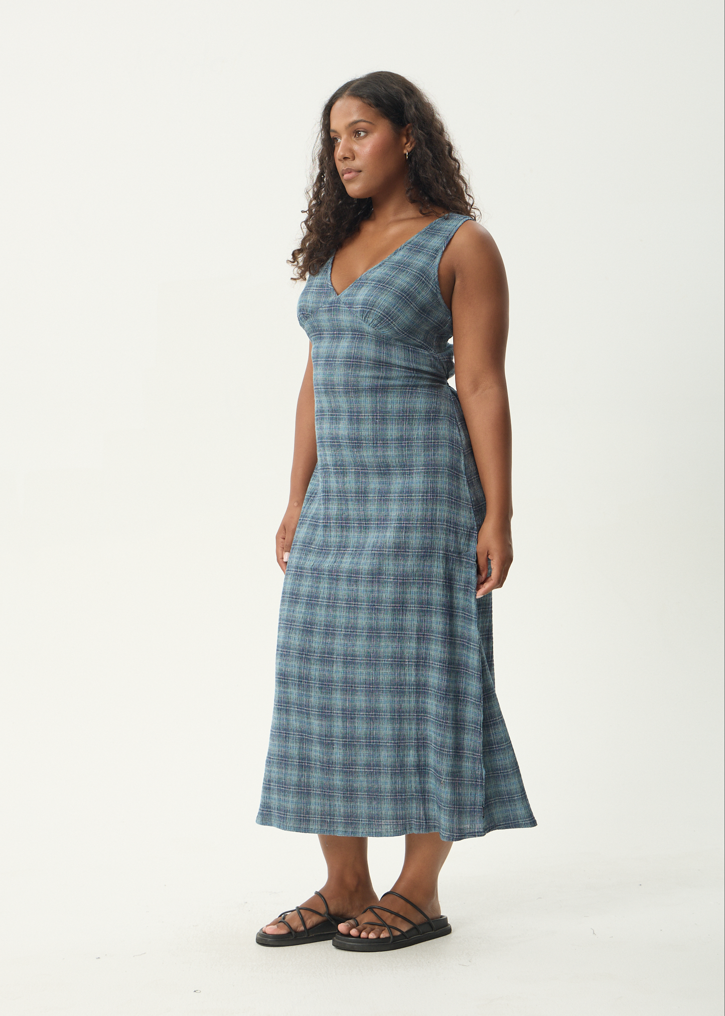 AFENDS Womens Tully - Seersucker Maxi Dress - Position Navy Check