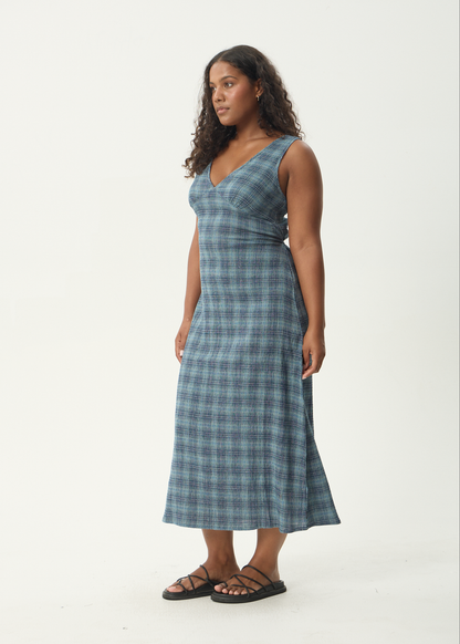 AFENDS Womens Tully - Seersucker Maxi Dress - Position Navy Check