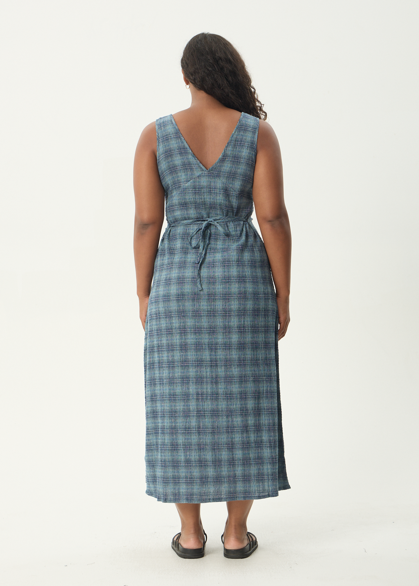 AFENDS Womens Tully - Seersucker Maxi Dress - Position Navy Check