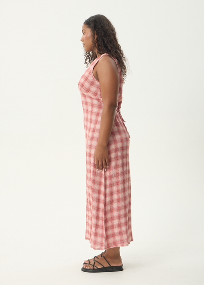 AFENDS Womens Position Tully - Seersucker Maxi Dress - Red Check