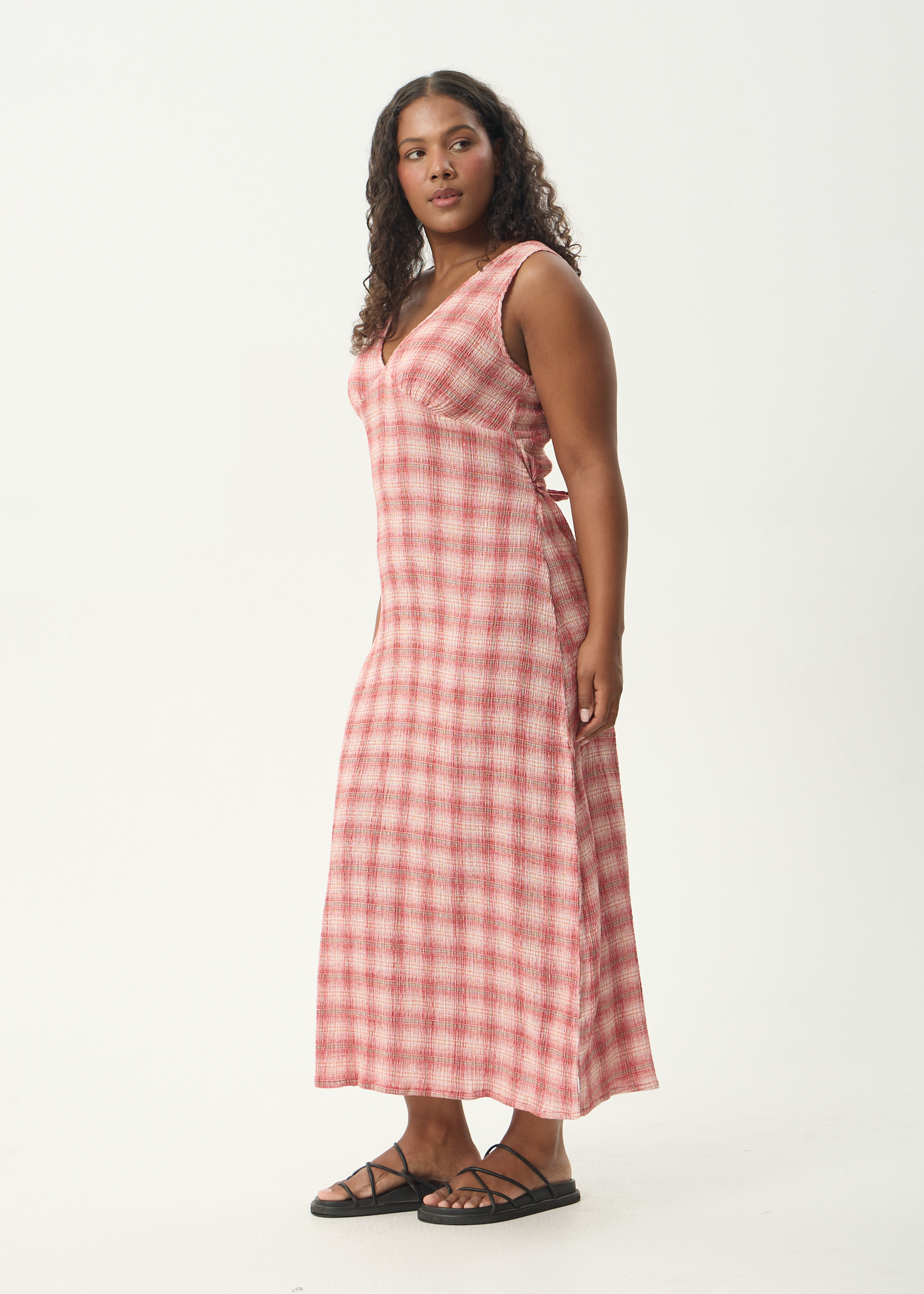 AFENDS Womens Position Tully - Seersucker Maxi Dress - Red Check
