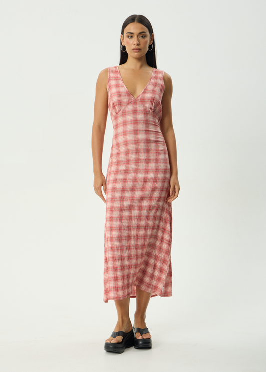 AFENDS Womens Position Tully - Seersucker Maxi Dress - Red Check
