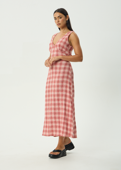 AFENDS Womens Position Tully - Seersucker Maxi Dress - Red Check