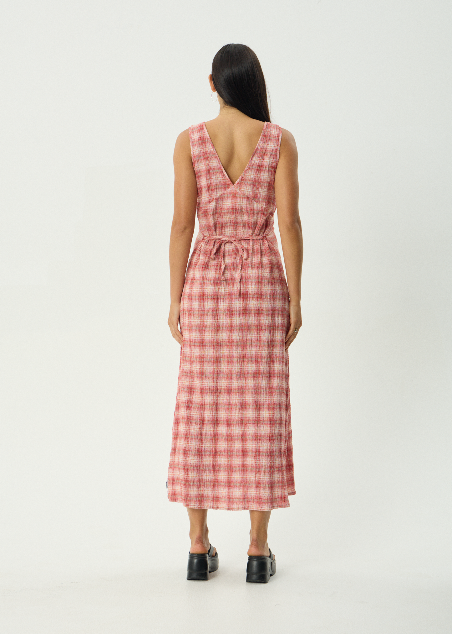 AFENDS Womens Position Tully - Seersucker Maxi Dress - Red Check