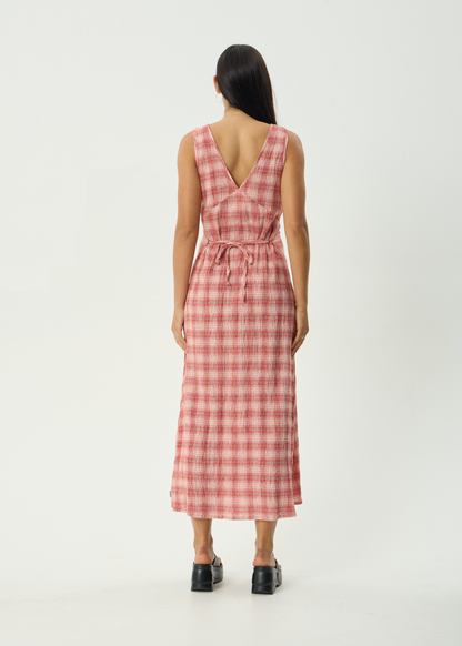 AFENDS Womens Position Tully - Seersucker Maxi Dress - Red Check