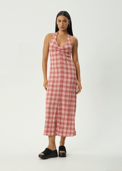 AFENDS Womens Andy - Seersucker Maxi Dress - Red Check
