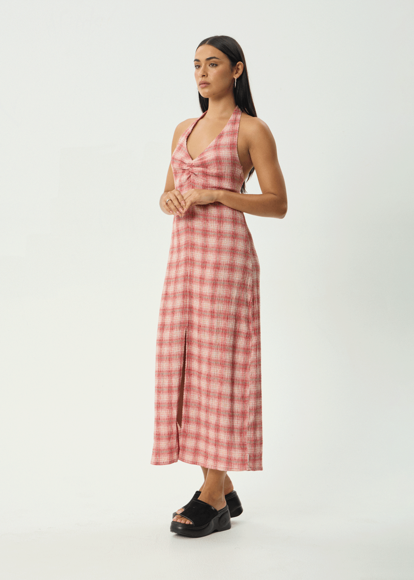 AFENDS Womens Andy - Seersucker Maxi Dress - Red Check
