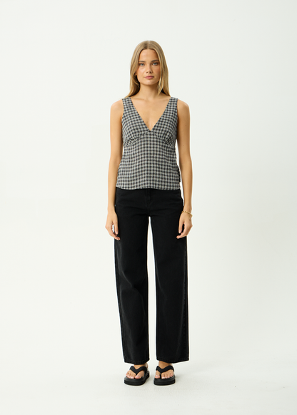 AFENDS Womens Giselle - Seersucker Top - Asta Steel Check