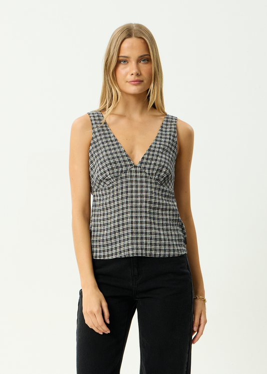 AFENDS Womens Giselle - Seersucker Top - Asta Steel Check