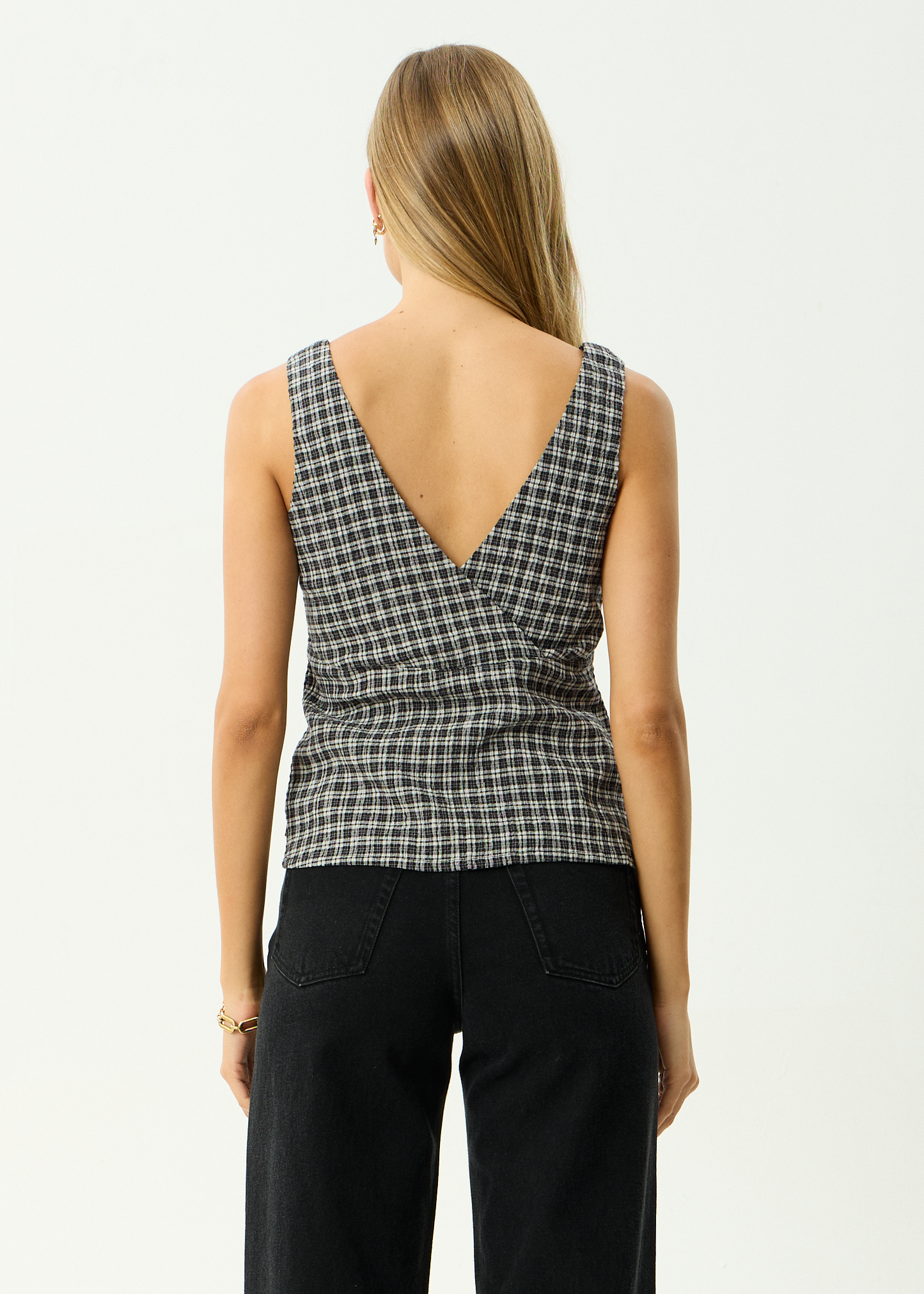 AFENDS Womens Giselle - Seersucker Top - Asta Steel Check