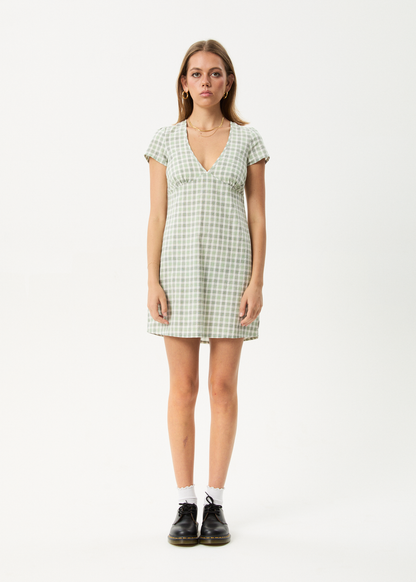 AFENDS Womens Leo - Seersucker Mini Dress - Green / White