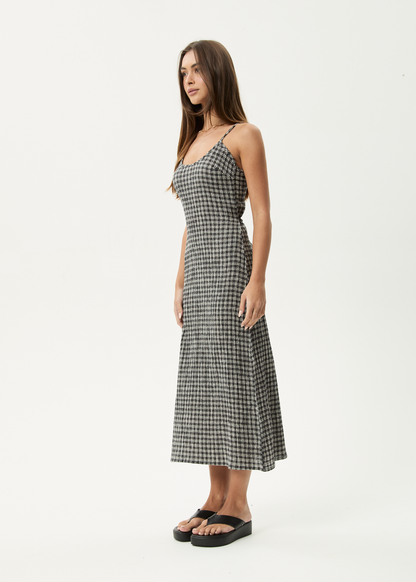 AFENDS Womens Rumi - Seersucker Midi Dress - Steel Check
