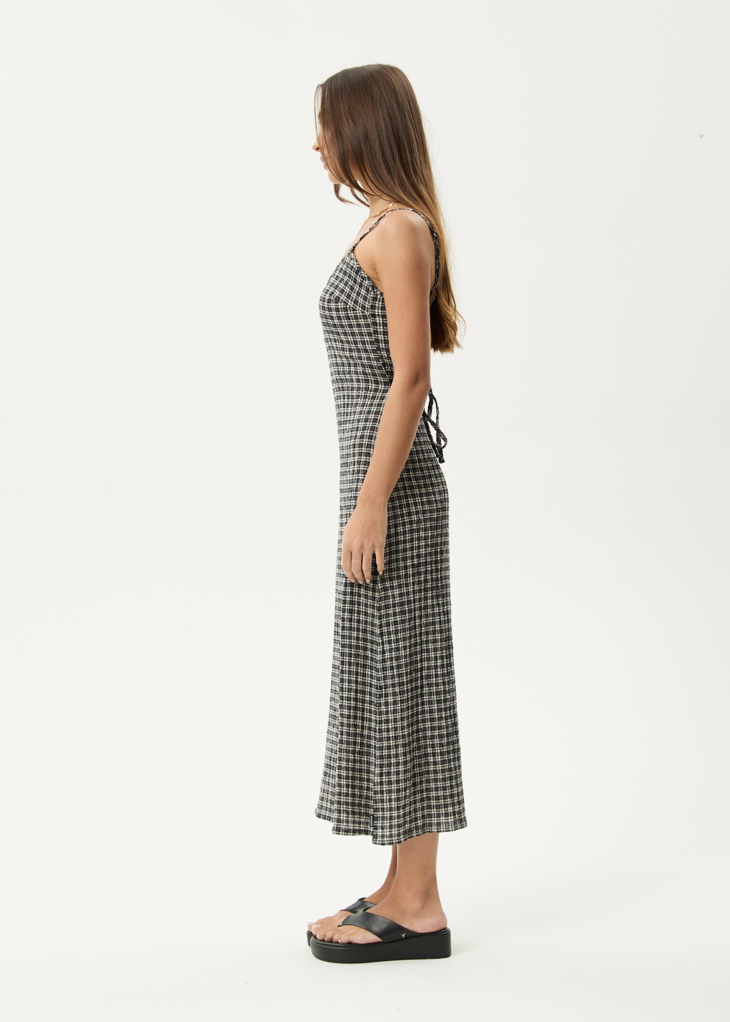 AFENDS Womens Rumi - Seersucker Midi Dress - Steel Check