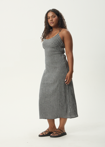 AFENDS Womens Rumi - Seersucker Midi Dress - Steel Check