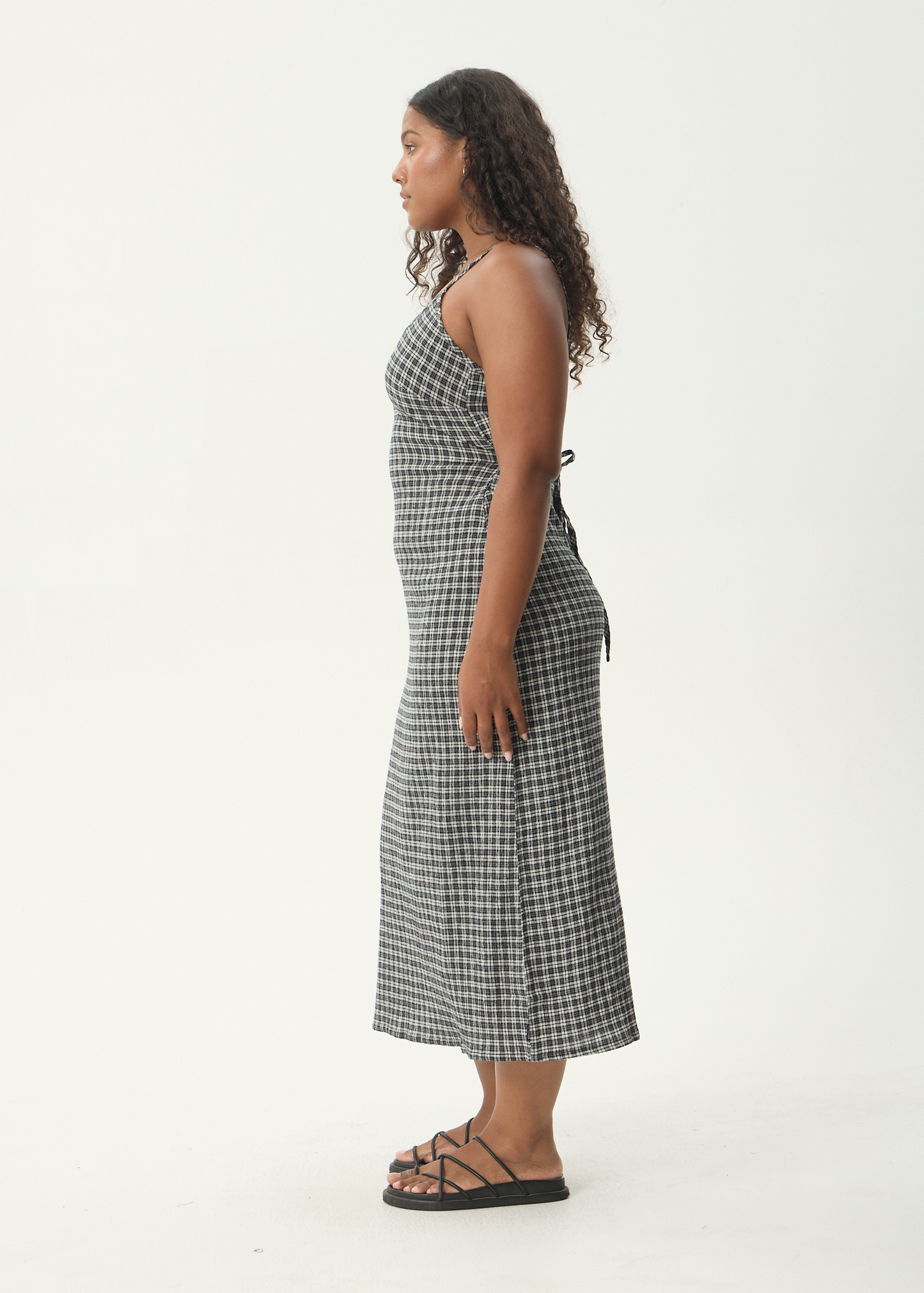 AFENDS Womens Rumi - Seersucker Midi Dress - Steel Check