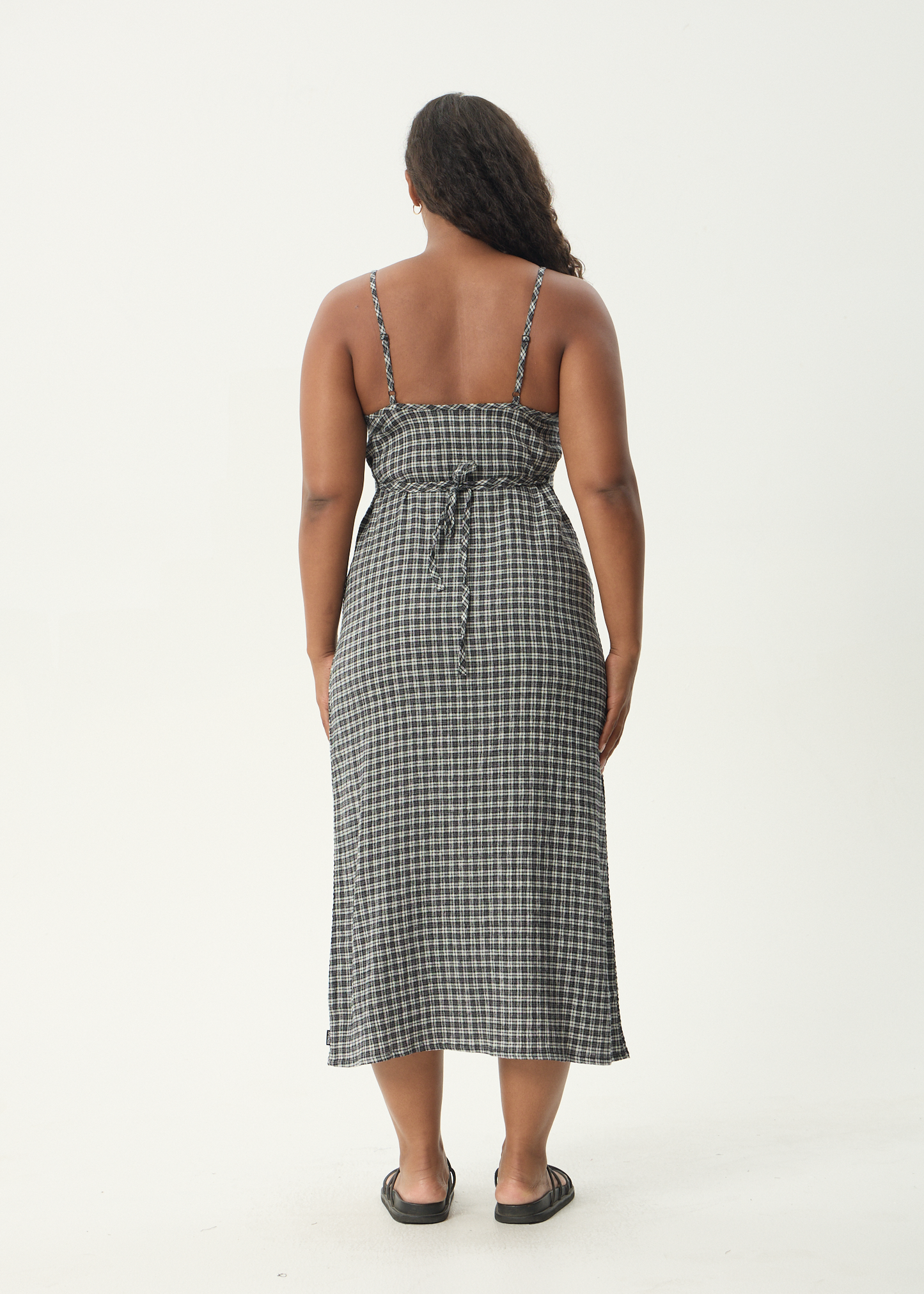 AFENDS Womens Rumi - Seersucker Midi Dress - Steel Check