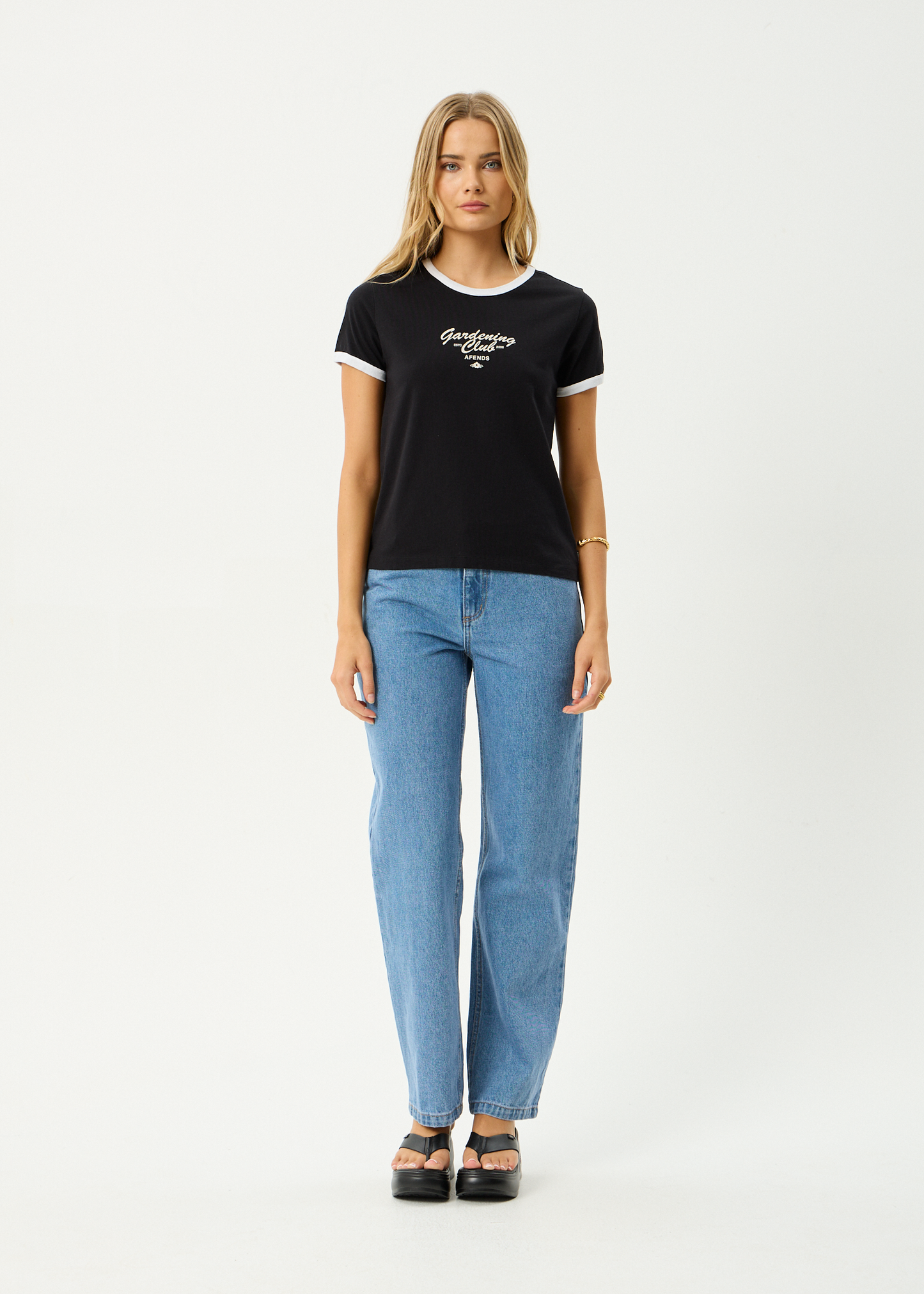 AFENDS Womens Gardening Club - Ringer  Tee - Black