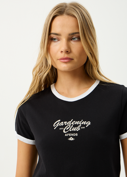 AFENDS Womens Gardening Club - Ringer  Tee - Black