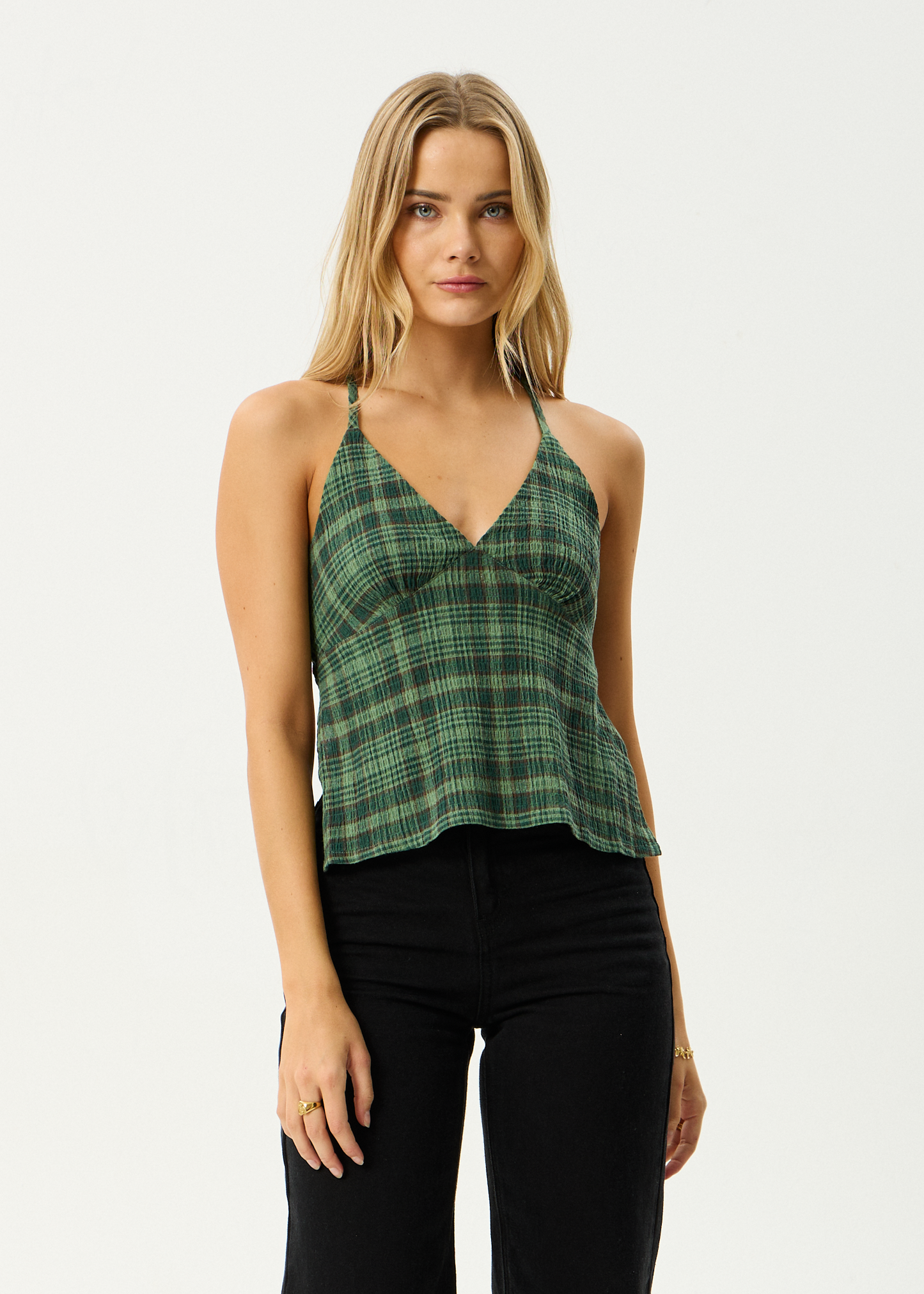 AFENDS Womens Lonnie - Seersucker Strappy Top - Hunter Green