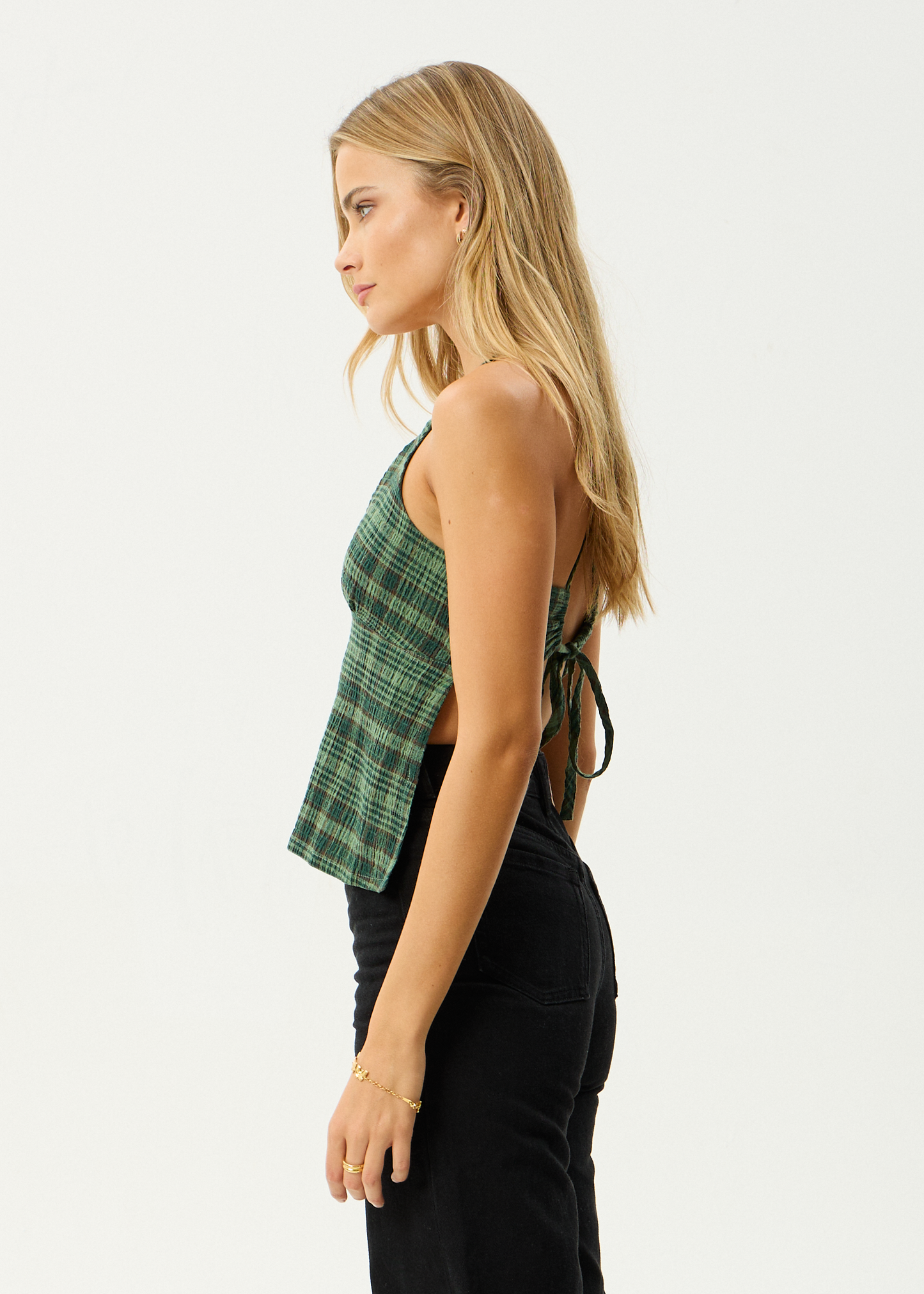 AFENDS Womens Lonnie - Seersucker Strappy Top - Hunter Green