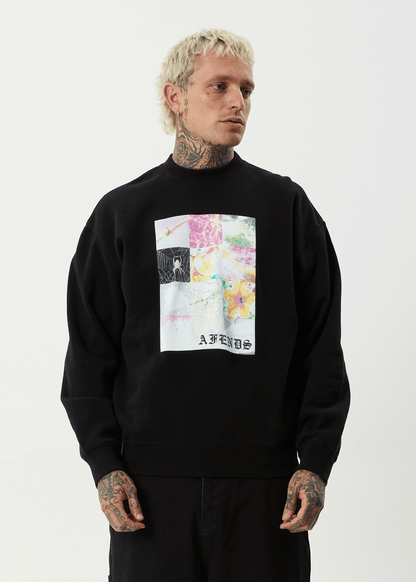 AFENDS Mens Sadworld - Crew Neck Jumper - Black