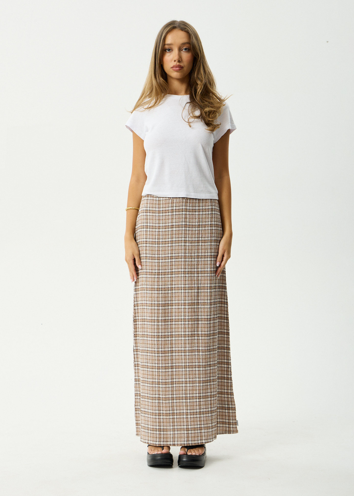 AFENDS Womens Lita - Seersucker Maxi Skirt - Flight Chai Check