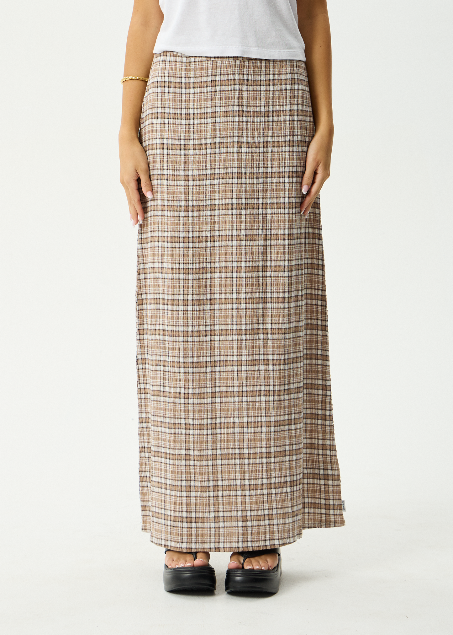 AFENDS Womens Lita - Seersucker Maxi Skirt - Flight Chai Check