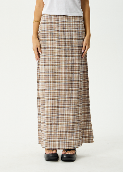 AFENDS Womens Lita - Seersucker Maxi Skirt - Flight Chai Check