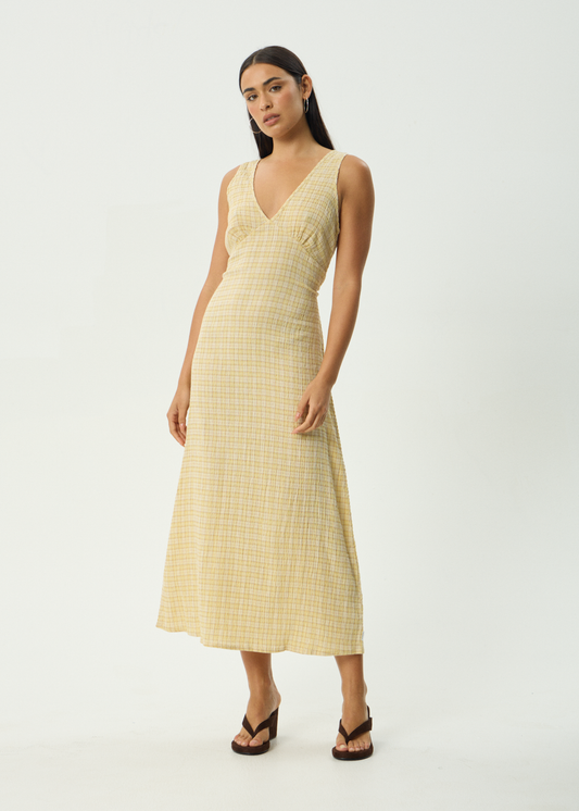 AFENDS Womens Sunday - Seersucker Check Maxi Dress - Lemon Check