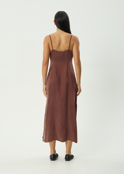 AFENDS Womens Valley - Cupro Midi Dress - Hazelnut