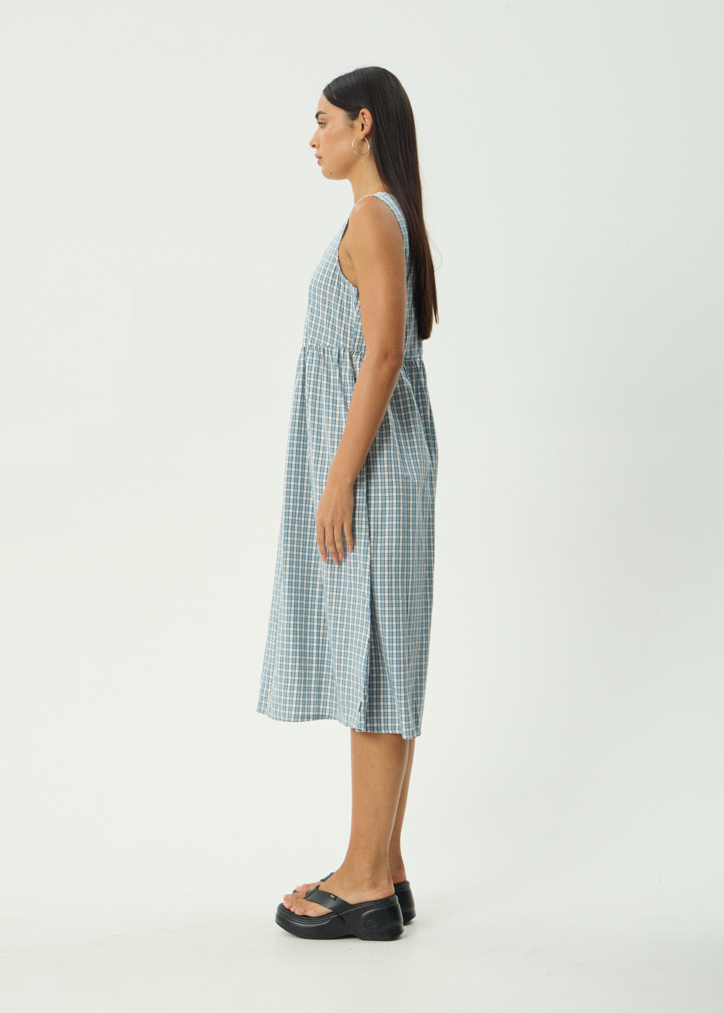 AFENDS Womens Evans - Check Midi Dress - Overcast Check