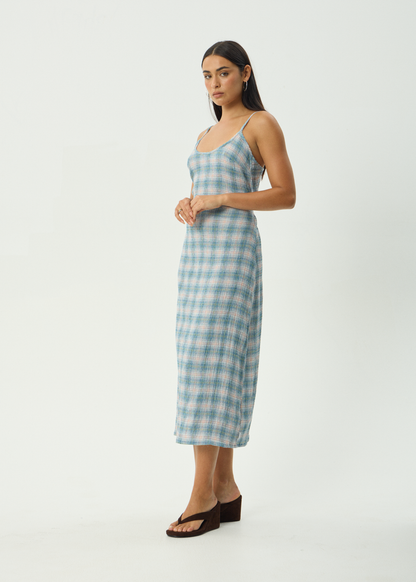 AFENDS Womens Rumi - Seersucker Midi Dress - Lake Check