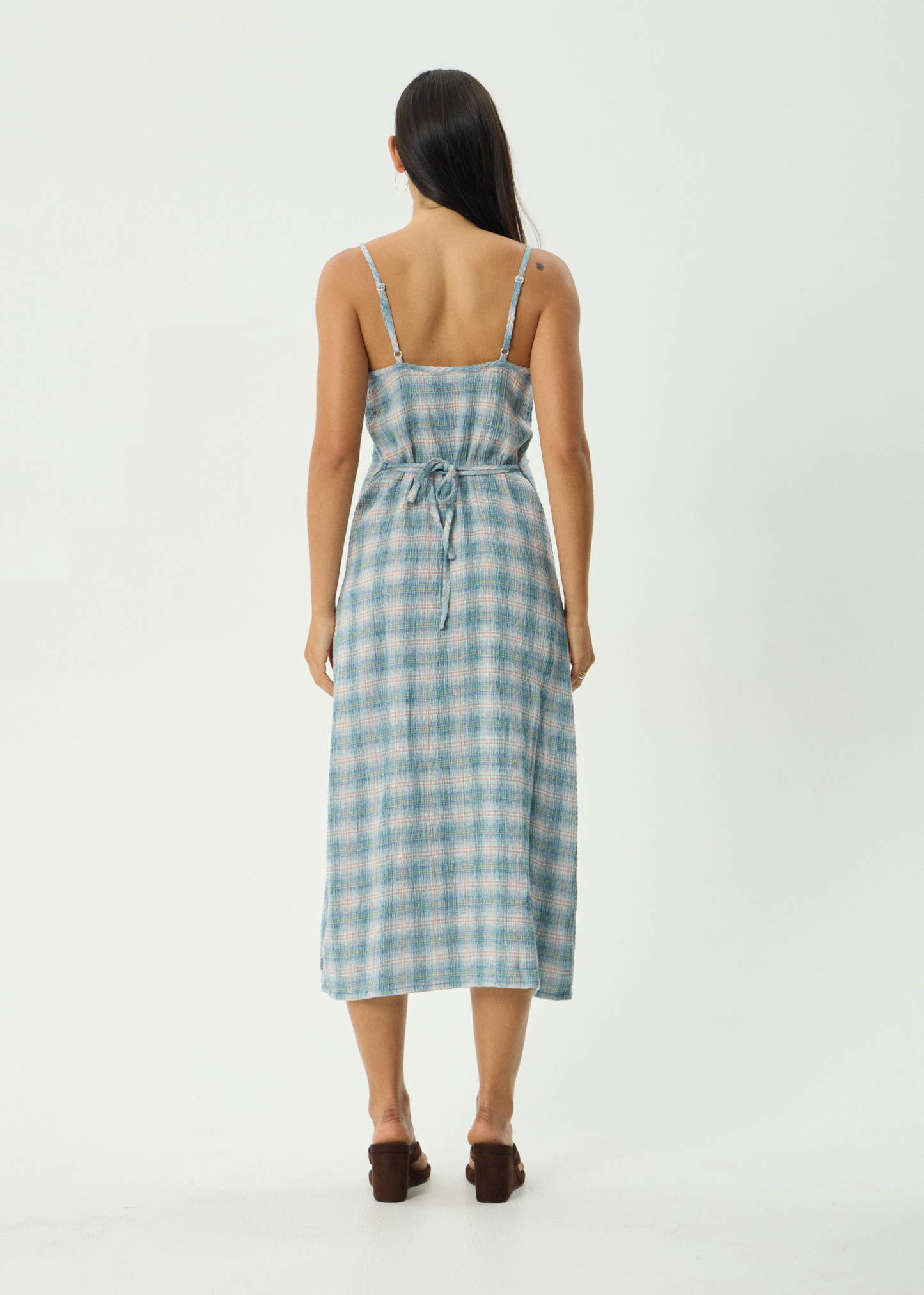 AFENDS Womens Rumi - Seersucker Midi Dress - Lake Check