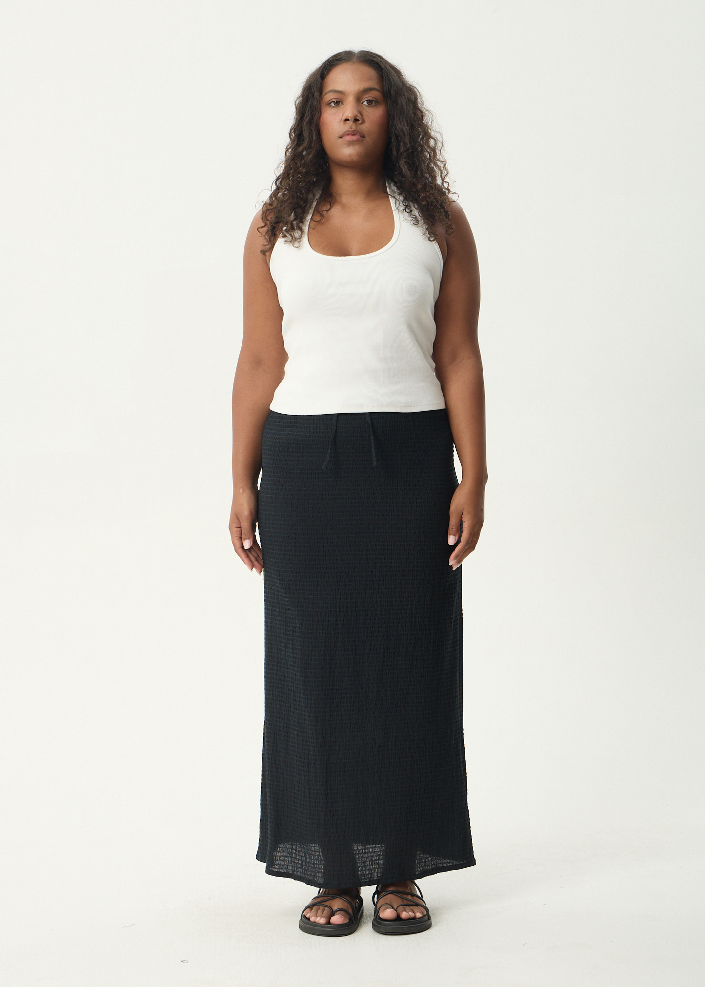 AFENDS Womens Frida - Seersucker Maxi Skirt - Black
