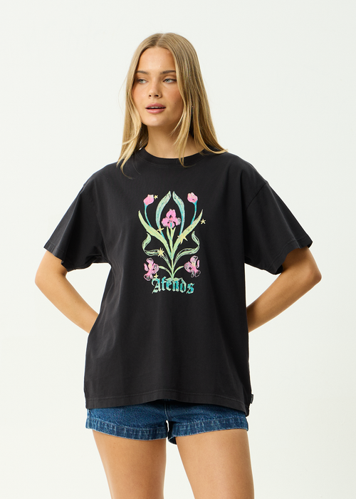 AFENDS Womens Good Nature - Oversized Tee - Stone Black