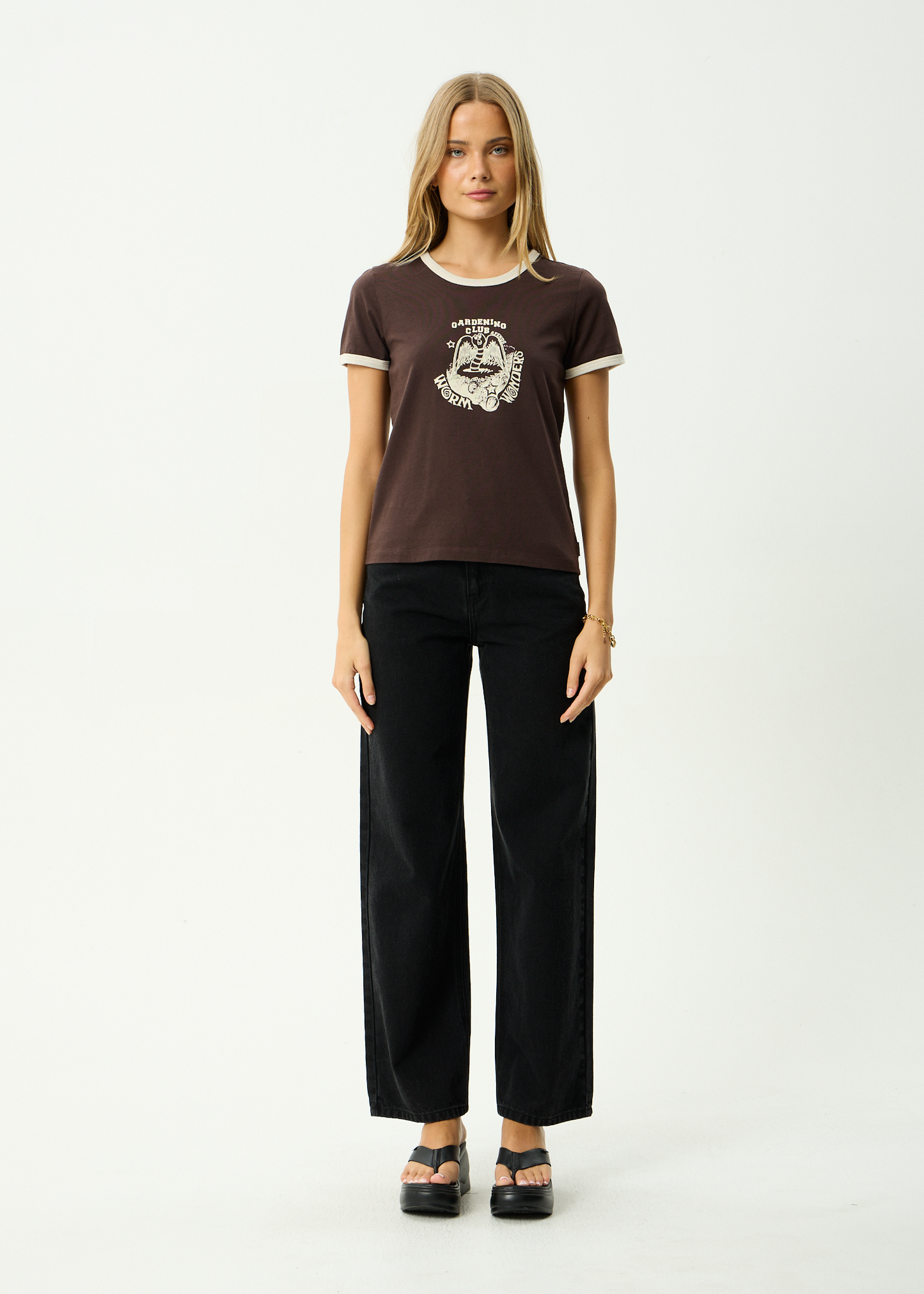 AFENDS Womens Wonders - Ringer Tee - Coffee