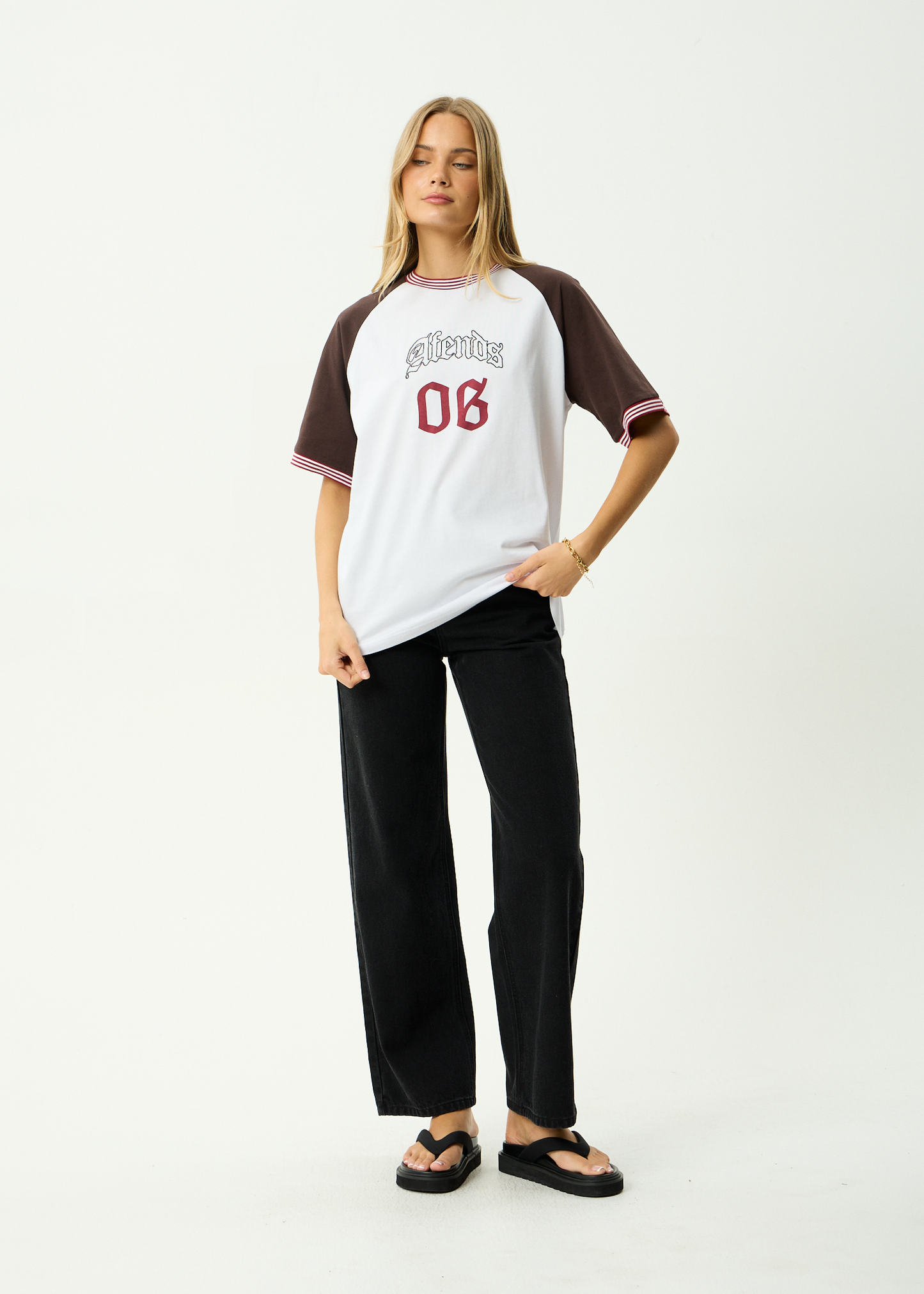 AFENDS Womens Dexter - Oversized Tee - Coffee / White