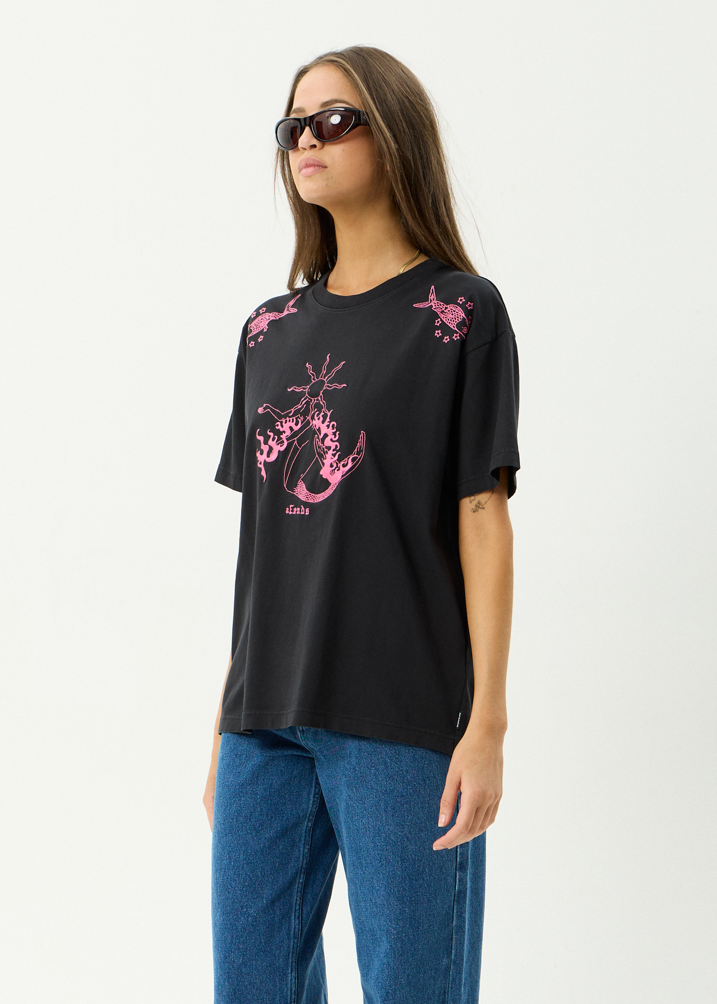 AFENDS Womens Sea Siren - Oversized Tee - Stone Black