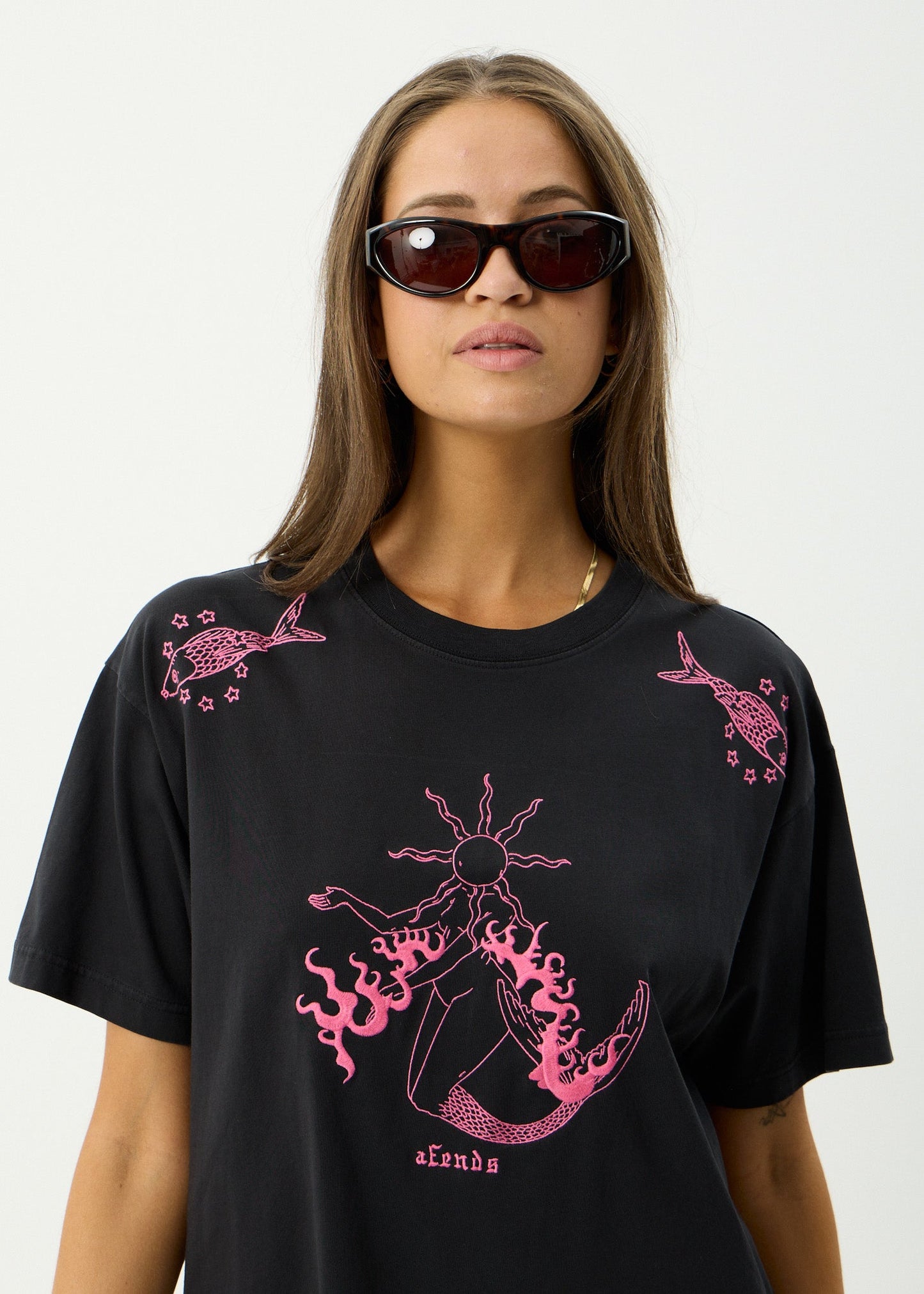 AFENDS Womens Sea Siren - Oversized Tee - Stone Black