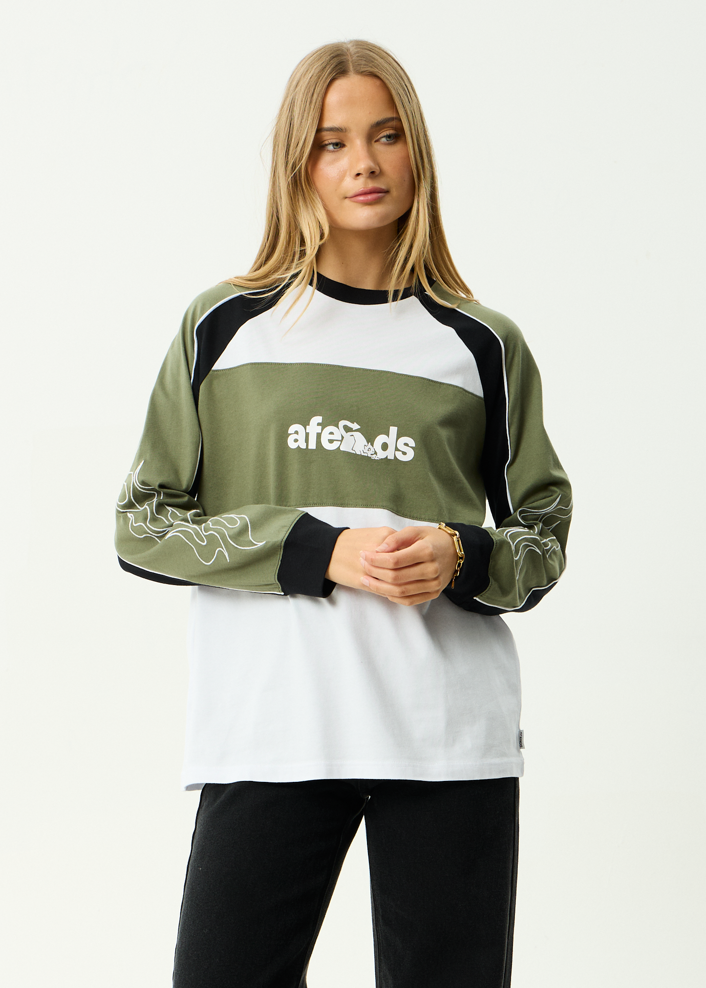 AFENDS Womens Dirts - Long Sleeve Tee - Deep Olive
