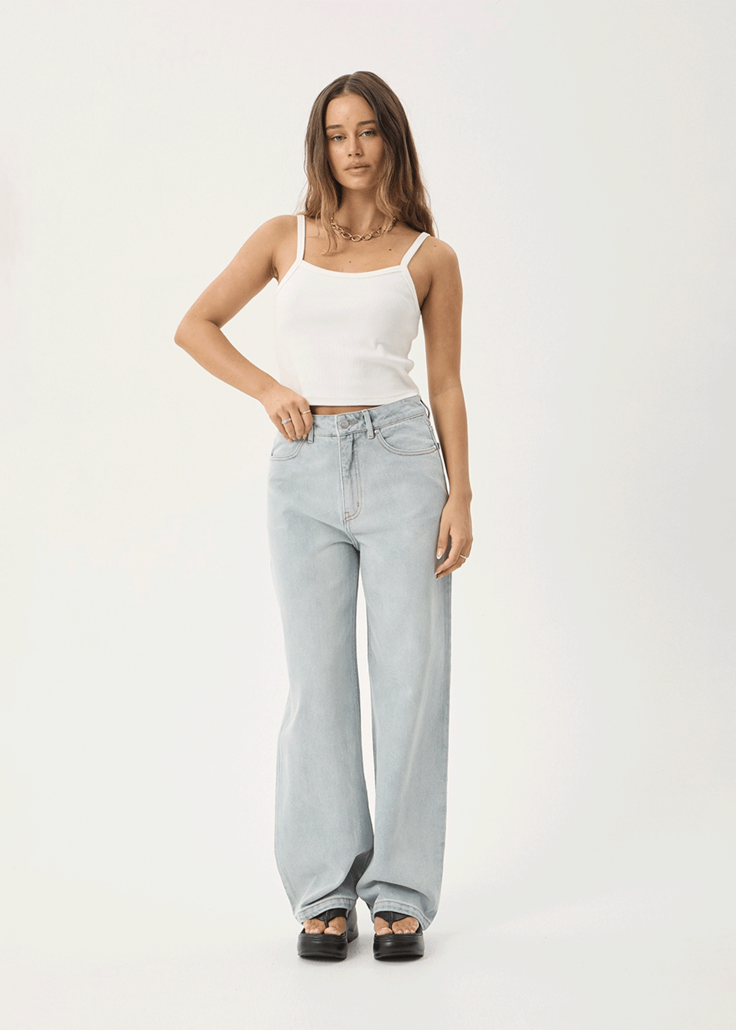 AFENDS Womens Bella - Denim Wide Leg Jean - Stone Blue