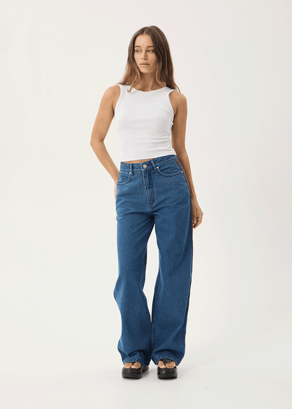 AFENDS Womens Bella Stripe - Denim Wide Leg Jean - Authentic Blue