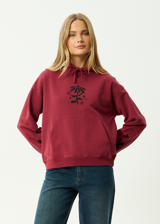 AFENDS Womens Garden Variety - Pull On Hood - Washed Burgundy