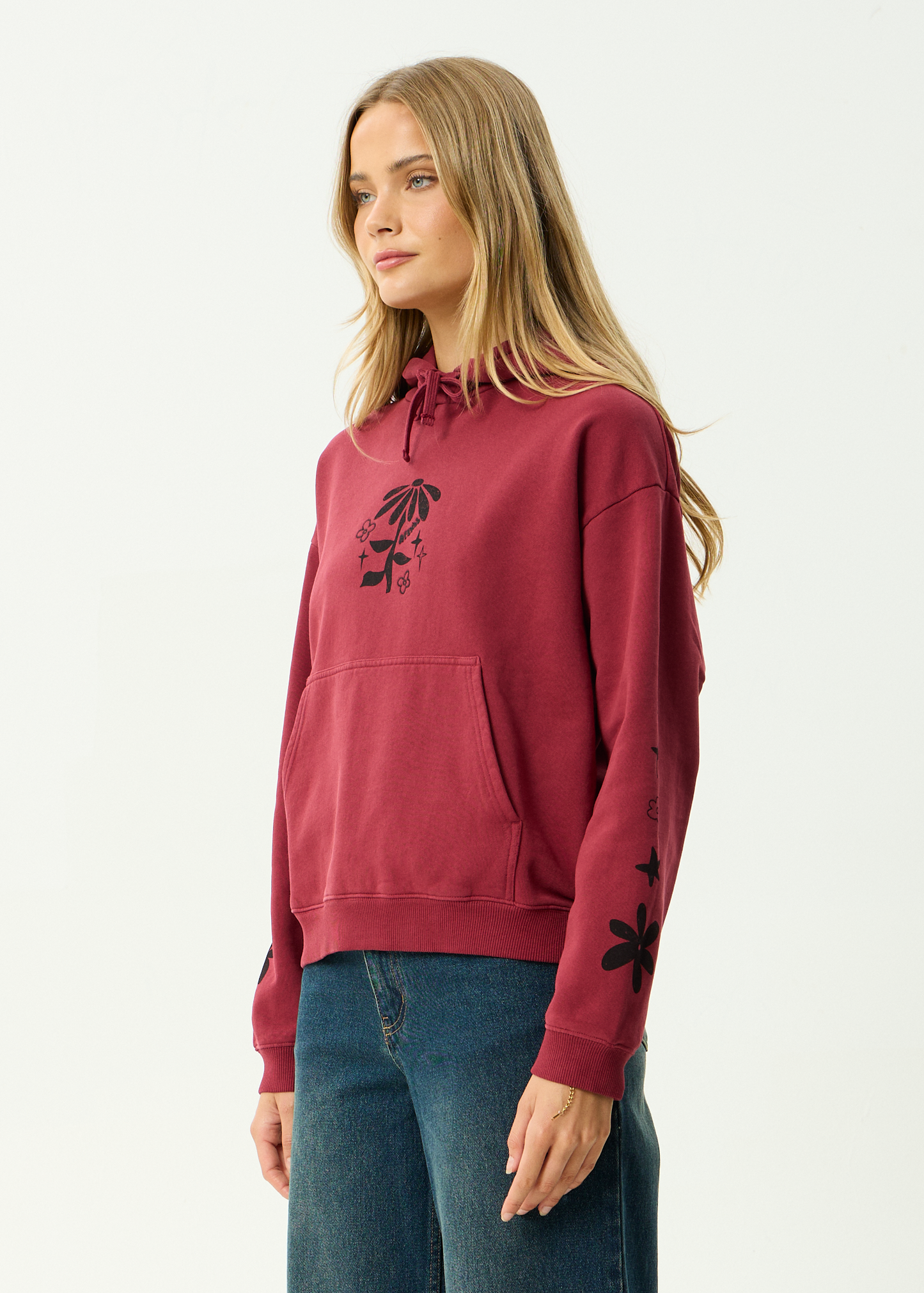 AFENDS Womens Garden Variety - Pull On Hood - Washed Burgundy