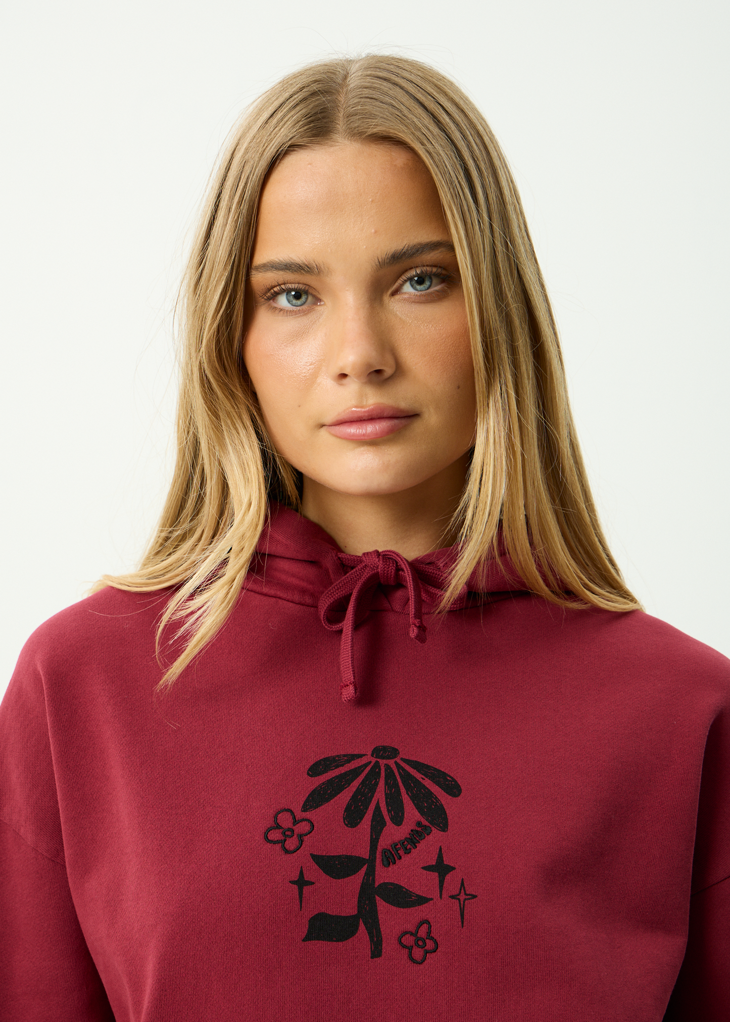 AFENDS Womens Garden Variety - Pull On Hood - Washed Burgundy