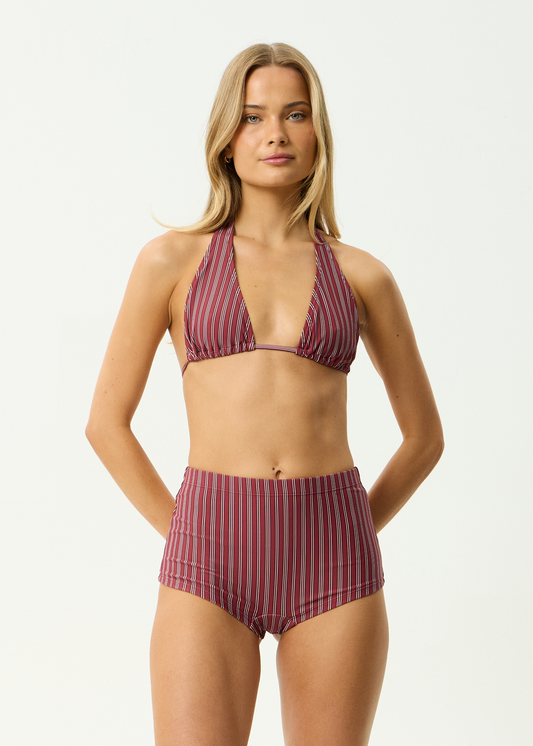 AFENDS Womens Ledger - Bikini Bottom - Burgundy Stripe