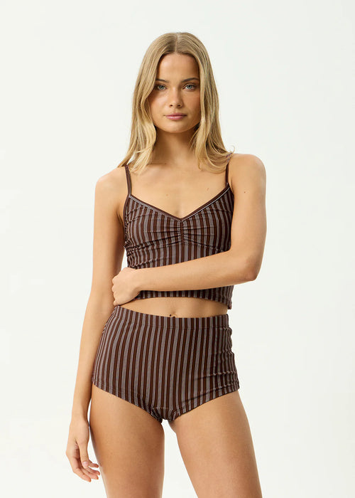 AFENDS Womens Ledger - Bikini Bottom - Coffee Stripe