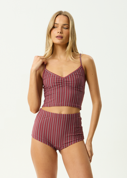 AFENDS Womens Ledger - Tankini - Burgundy Stripe